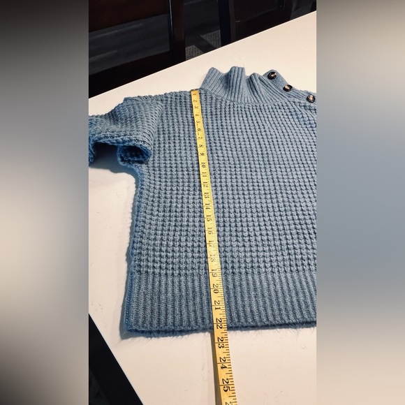 Ann Taylor Weekend Dusty Blue Mock Neck Button-Shoulder Sweater size L - Picture 11 of 11